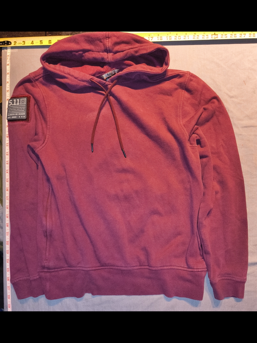 5.11 Tactical Men's Burgundy Pullover Hoodie with Sleeve Patch